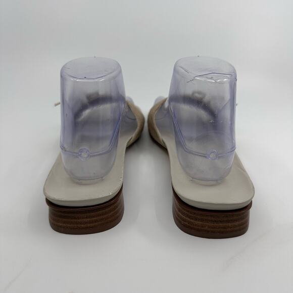 Etienne Aigner Linen Slide Sandals Ribbon Leather Trim Beige Womens Size 8.5M - Picture 4 of 6